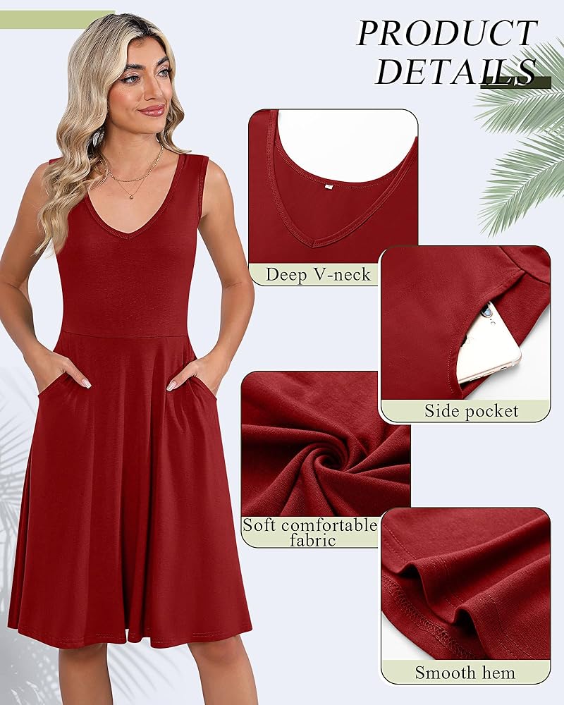 Riyiper 2 Pack Women's Sleeveless V Neck Dress with Pocket